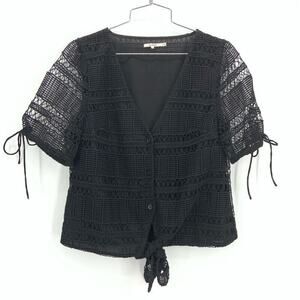 Tularosa Crochet Lace Blouse Womens S Revolve Black Button Dainty Coquette NWOT